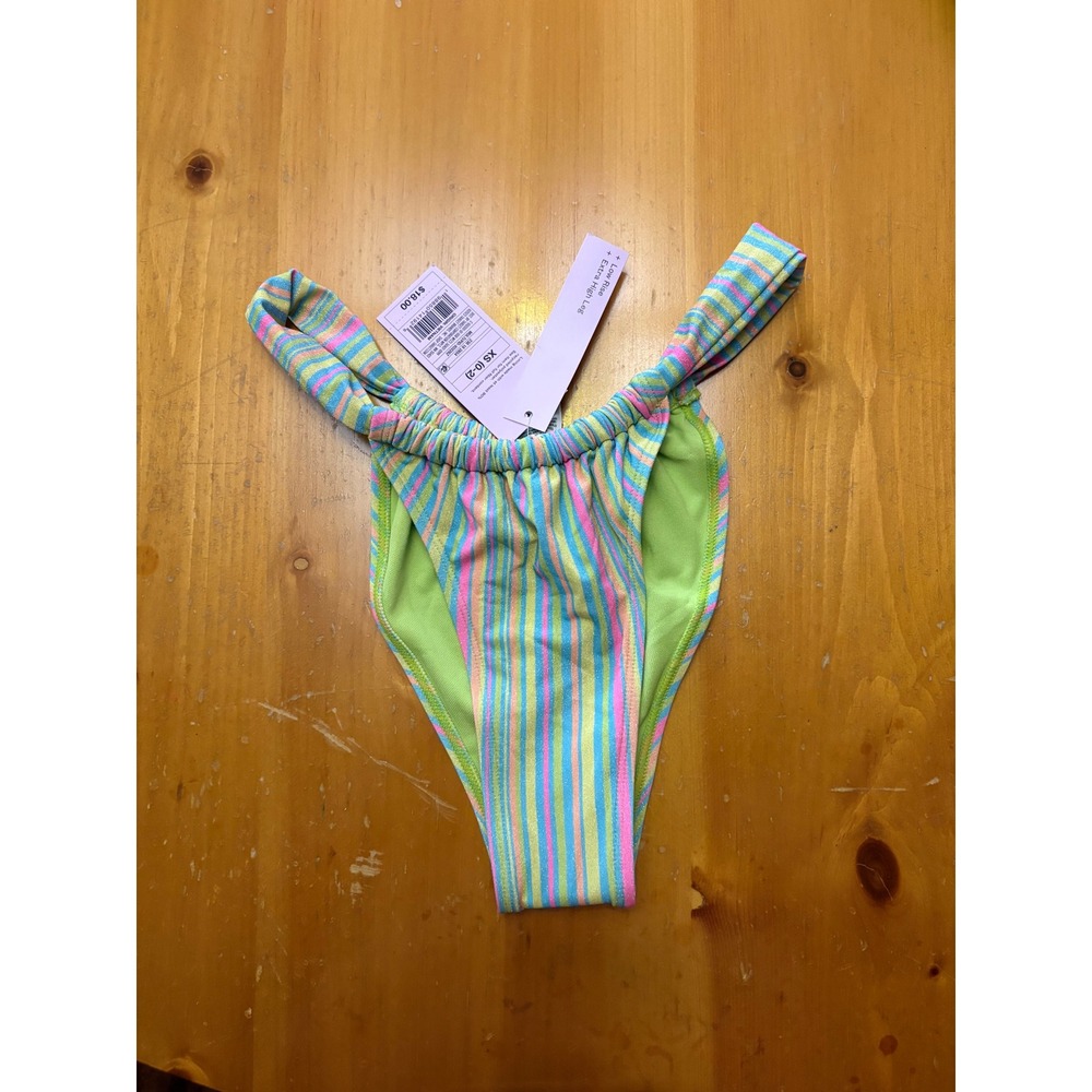 Wild Fable Striped Metallic Low Rise Extra High Leg Bikini Bottom XS Multi-Color